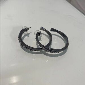 Black Hoop Earrings With Diamond Embelishment